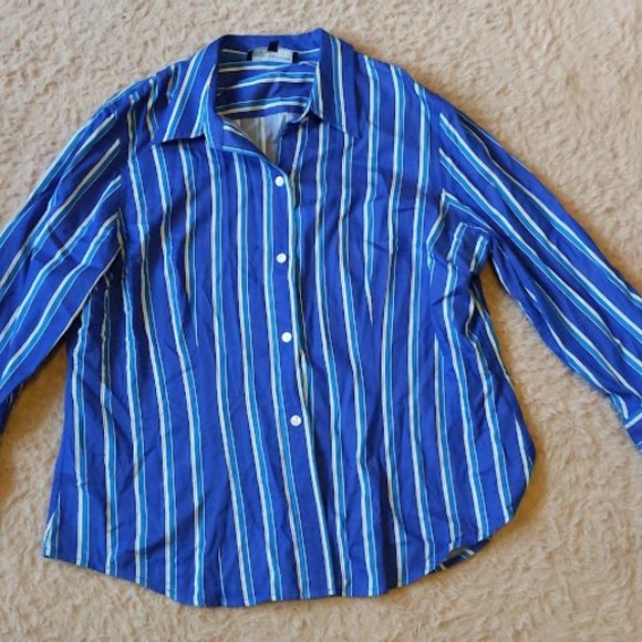 Jones New York Signature Blue Striped Button Down blouse - Picture 1 of 3